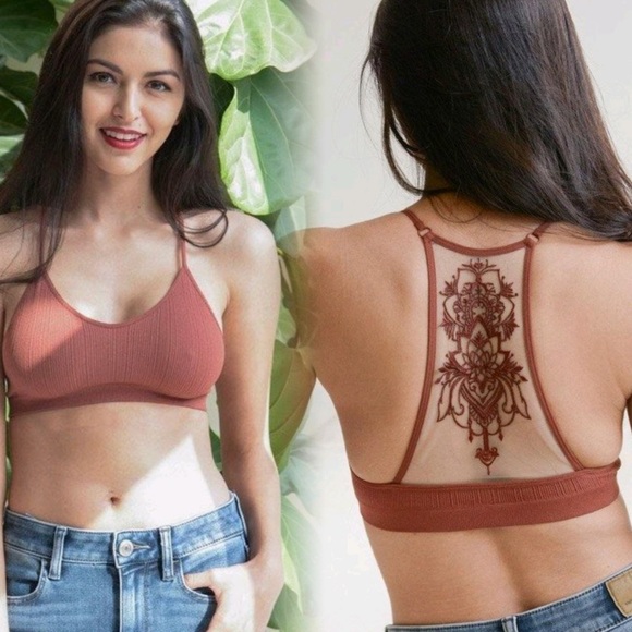 LAST 1 M/L NEW Bohemian Design Back Mesh Racerback Bralette - Picture 3 of 8